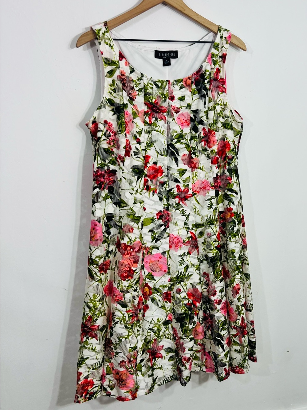 Perceptions Size L New York Floral Lace Fit & Flare Sleeveless Dress Zip Lined - Picture 3 of 7